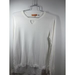 One‎ A Women's Keyhole Scoop Neck Chiffon Back Sweater White Size Medium